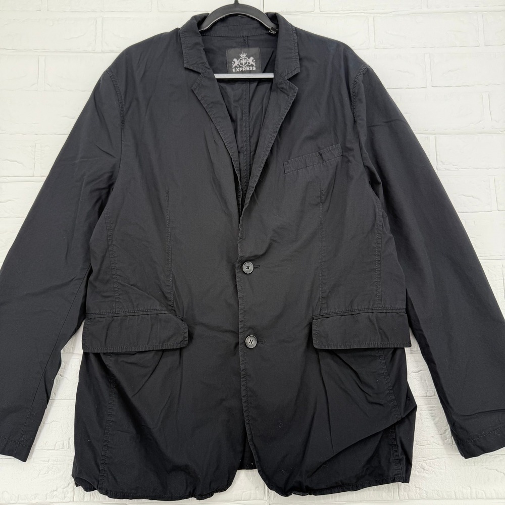 Express Blazer Men Large Black Cotton Casual Two Button Lightweight Sport Coat L